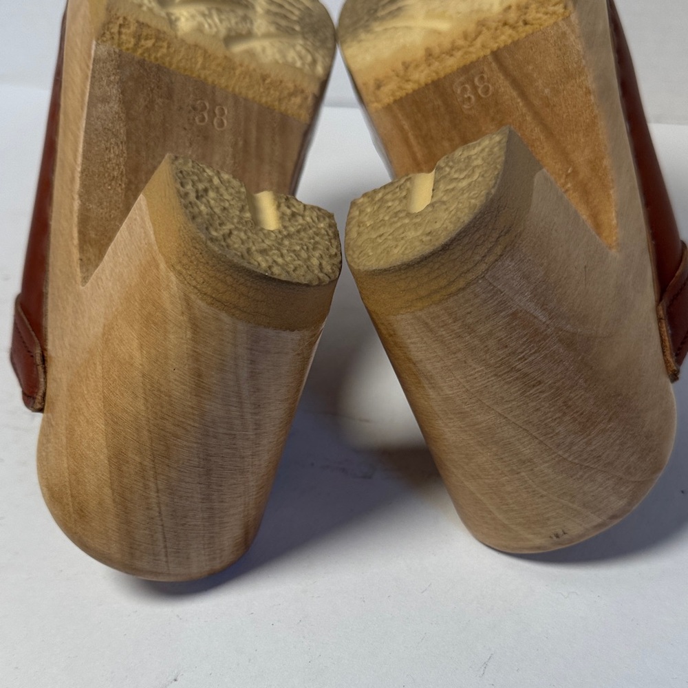 NO.6 STORE Old School Clog on High Heel in Bourbon Leather Wooden 3" Heel Size38 - Picture 8 of 14
